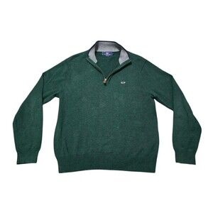 Vineyard Vines Sweater Mens Size Small Green 1/4 Zip Pullover Cotton Whale